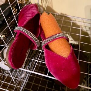 Torrid hot pink velvet mules with jeweled strap, 10.5WW